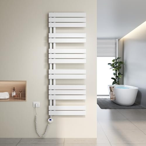 Heilmetz Toallero electrico baño 1385x500mm 800W, secatoallas electrico baño con termostato Elemento Calefactor y función de Temporizador, radiador toallero electrico（Blanco）