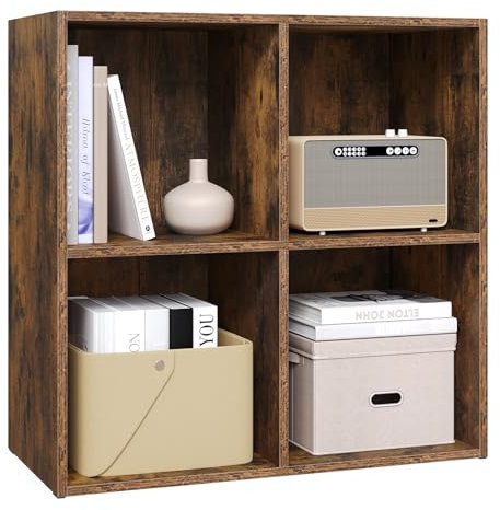 WOLTU Bücherregal Bücherschrank Standregal Würfelregal Aufbewahrungsregal Raumteiler Büroregal Aktenschrank 4 Fächer, 59,6x59,8x29 cm (BxHxT), Rustikales Braun