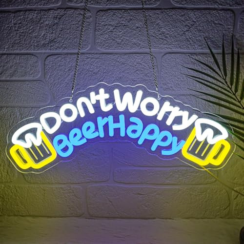 Lxmoneon Non preoccuparti Birra felicey Insegna al neon Birra Insegne al neon Bar luminoso dimmerabile Insegna USB Bere birra Insegne luminose a LED per casa Bar Club Pub Ristorante Man Cave Party