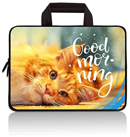 RUYIDAY 14 15 15.4 15.6 inch Laptop Handle Bag Computer Protect Case Pouch Holder Notebook Sleeve Neoprene Cover Soft Carrying Travel for Dell Lenovo Toshiba HP Chromebook ASUS Acer (Cute Yellow Cat)