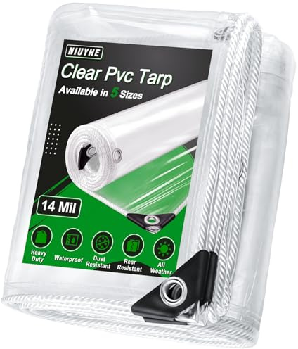 Niuyhe 14Mil Clear Tarps Heavy Duty Waterproof, 6x4FT Plastic Clear Tarp