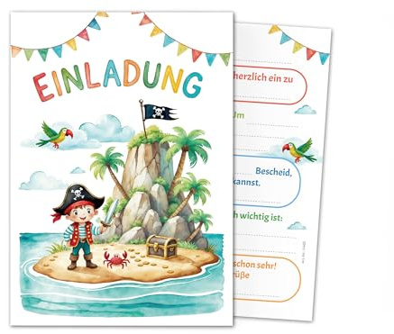 Junaversum 12 Einladungskarten zum Kindergeburtstag Pirat Kinder Jungen Mädchen coole bunte Einladungen Geburtstag Geburtstagseinladungen Kids