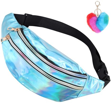 Bauchtasche Damen Blau, Mode Glitzer Gürteltasche, Verstellbarer wasserdichte Sport Hüfttasche, 80er Jahre Karneval Bauchtaschen für Mädchen Outdoor Travel Reise Party Festival