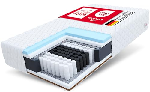 FDM Calmera Max Taschenfederkernmatratze 120x200 cm Matratze 7-Zonen Hochelastischer HR Komfortschaum Kokos Härtegrad H3/H4 (Mittelweich/Hart) 26 cm Höhe Zweiseitig Abnehmbarer Bezug Waschbar