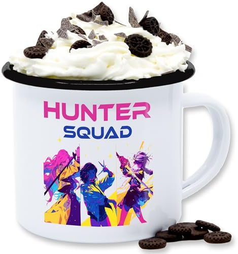Emaille Tasse Blechtasse - Anime - Hunter Squad - Dämonen K-Pop Fan Merch - 300 ml - Weiß Schwarz - animation kpop geschenk k pop geschenke hunters dämon jäger demonhunters