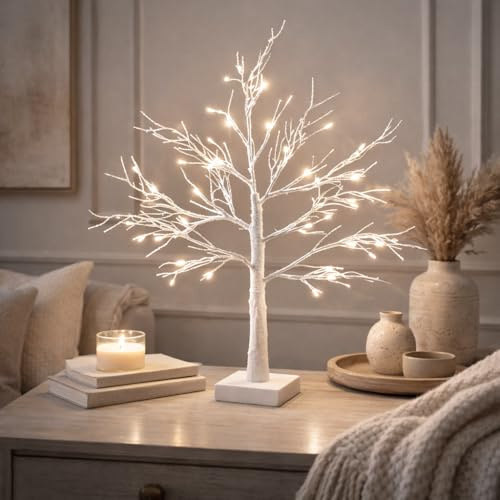 Marco Paul 60cm Light Up Halloween Tree with 24 Warm White LEDs | 8 Lighting Modes Twig Tree Easter & Halloween Tree Decoration, Tabletop LED Branch Lamp, Indoor Home Decor