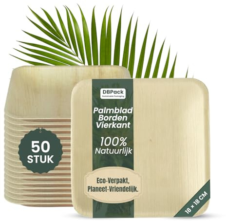 Assiettes à feuilles de palmier carrées (50 pièces, 18 × 18 cm) – Assiettes jetables de luxe en feuilles de palmier 100 % naturelles – Extra solides, compostables et sans plastique – Idéal pour la