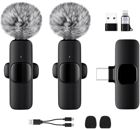 AXFEE Kabelloses Lavalier-Mikrofon, 2er-Pack Mini Mikrofon Mit 2 Adapter