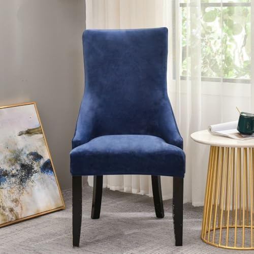 Samt Elastischer Ohrensessel Überzug - Wiederverwendbarer Armlehnen Stuhlschoner Für Esszimmer Wohnzimmer Fest Home Deko, Einfache Montage(Navy,2PC)