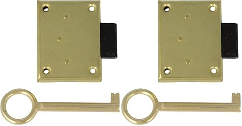 Amig - Cerradura de Embutir Para Mueble - Entrada a 35 mm - Incluye Llave de Gorja - Sistema de Cierre para Mesas, Armarios y Pequeños Muebles - Latón Dorado Mate (Paquete de 2)