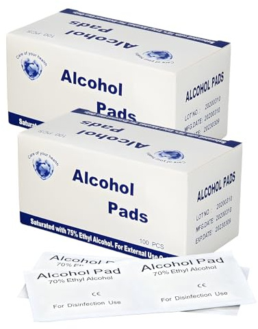 SEESUNO 200 Pcs 70% Alcohol Wipes, Individually Wrapped Isopropyl Alcohol Wipes for Any Surfaces Cleaning, Easy-Tear