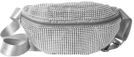 Bauchtasche Pailletten Damen Bauchtasche Verstellbarer Gurt Hüfttasche Brusttasche Glänzende Umhängetasche Stylisch Fanny Pack für Camping Sport Geldgürtel Laufen Wandern Training (Silber B)