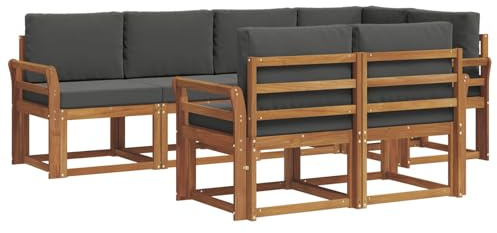 vidaXL Outdoor-Sofagarnitur mit Kissen 7 pcs Natur und Anthrazit, Garten Lounge Set, modernes Outdoor-Sofa, Bequeme Gartenmöbel, massives Holz-Sofa, vielseitige Garten-Couch