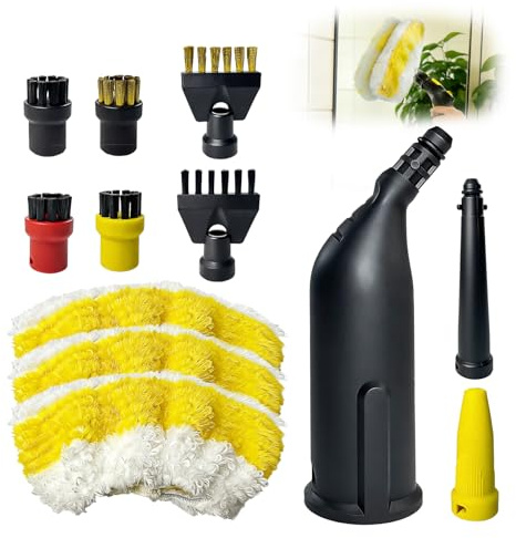 12 Pezzi Pulitore a Vapore Accessori per Kärcher SC1 SC2 SC3 SC4 SC5 | Set di Spazzole per Pulitori a Vapore Ugello Prolungato Ugello Curvo Spazzola Rotonda Spazzola Piatta Panno in Microfibra