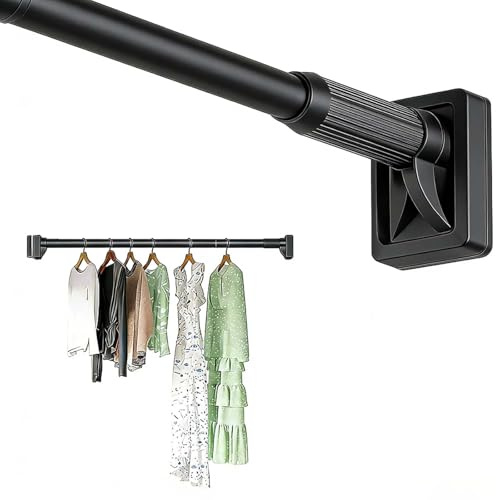 Gardinenstange Ohne Bohren 40-500 cm Ø 33 mm Teleskopstange Zum Klemmen Verstellbare Duschvorhang-Spannstange Klemmstange Vorhang für Fenster Kleiderschrank Schrank(Schwarz,2.1-3.0m)