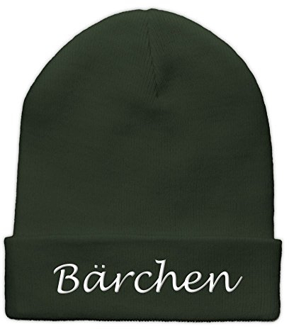 printplanet Beanie-Mütze mit Namen Bärchen Bestickt - Farbe Grün - personalisierte Mütze, Strickmütze, Namensstickerei