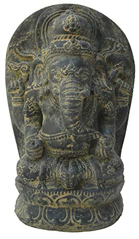 STONE art & more Sitzende Ganesha Figur Statue, 27 cm, Steinfigur, Steinguss, Garten Deko, frostfest