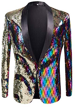 PYJTRL Herren-Blazer mit 2 Farben und glänzenden Pailletten (M, Bunt)