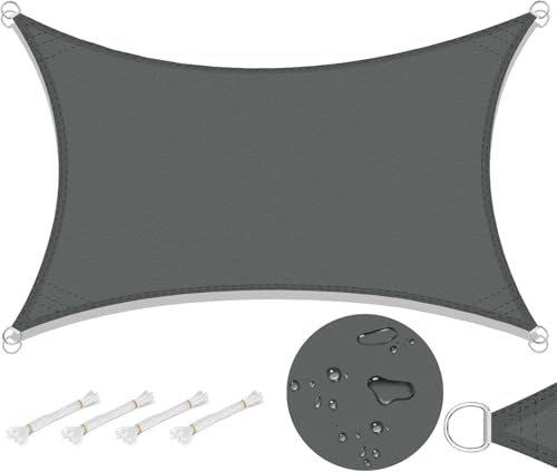 Laneetal Sonnensegel 3x4m rechteckig 160g/m² Polyester Sonnenschutz Schattenspender UV Schutz für Garten Balkon Terrasse Grau