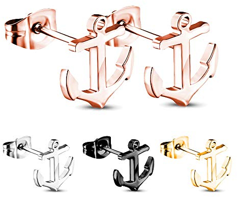 Treuheld® | Ohrstecker mit ANKERN - Edelstahl - Damen & Herren Ohrringe - glänzende Ohrstecker in Silber SCHWARZ Gold Rosegold - Ohrschmuck zum Stecken auch für Kinder - 10 x 11 mm Rosegold