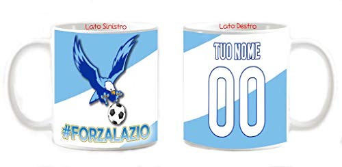 My Cust TAZZA MUG PERSONALIZZATA CON NOME e NUMERO FRASE O FOTOGRAFIA GADGET COMPATIBILE PE TIFOSO BIANCOCELESTE - IDEA REGALO 7227002