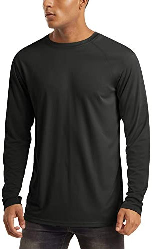 Mens Shirts Long Sleeve Casual Outdoor Sports T-Shirts for Men Lightweight Tactical Shirt Hiking Camping Sun Protection Tee Shirt Black