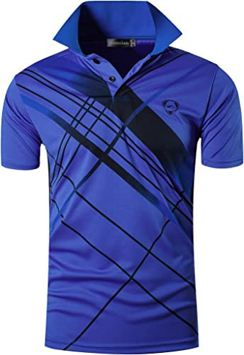 jeansian Men's Short Sleeve Polo T-Shirts Wicking Breathable Running Training Sports Tee Tops LSL226 Blue XXL