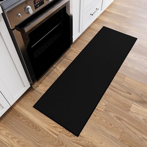 Ottomanson Ottohome-Kollektion Teppichläufer mit Gummirückseite und einfarbigem Design, 67 cm x 183 cm, Schwarz