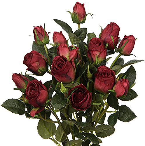 3 Stück Kunstblumen Künstliche Rosen Pflanzen Kunstrosen Rosenstrauss Einzelner Stiel mit 5 Blüten Rosen Hochzeitsdeko Kunstblumen wie Echt, Länge 60cm