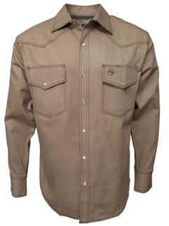 Western Welder Outfitting Schweißhemd, Western-Stil, leicht, dreifach genäht, lockere Passform, nicht FR, Khaki, Klein