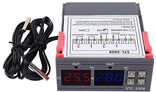 Termostato Digital, Controlador De Temperatura Ajustable Stc-3008 Termostato Inteligente Microordenador Control De Tem Monitor Con Doble Pantalla Sensor De Sonda NTC(12v)