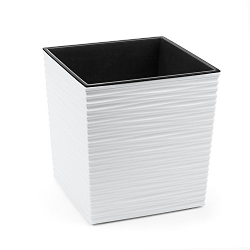 Gordanluk Low Flowerpot Square Textured Flowerpot with internal liner indoor plant pot large plant pots outdoor plant stand (White, 25 x 25 x 26cm)