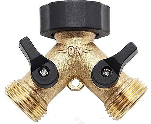 ANCLLO - Rubinetto Giardino Raccordo Doppio Tubo Distributore a 3/4 Y Tubo da Giardino Splitter con Valvole di Ritegno Divisore in Ottone, 2 Via Y Distributore Raccordo Tubo Acqua