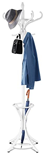 RELAX4LIFE Porte-Manteau Perroquet Bois Massif, Porte-manteaux sur Pieds avec 12 Crochets Porte-Parapluie Creux, Penderie Portant pour Entrée, Chambre, Dressing, Bureau, 51x51x184CM(Blanc)
