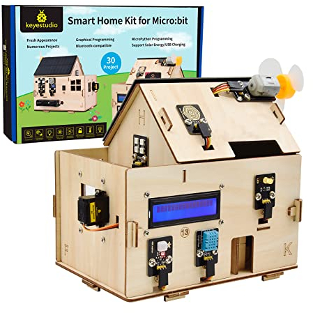 KEYESTUDIO BBC Micro:bit IoT Smart Home Starter Kit für Microbit V2 mit 13 Projekten PDF Tutorials (Micro Bit Nicht enthalten), Code und Python für BBC Micro Bit programmierbar Machen