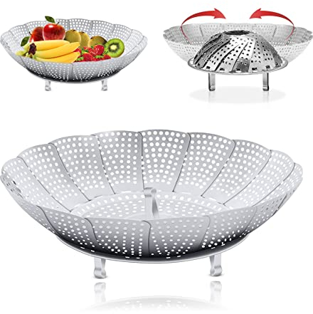 Cesta Vaporera Plegable, Vaporera de Acero Inoxidable, Cesta Vaporera Plegable, Inserto de Vaporera, Adecuado para Verduras, Sartenes y Varios Procesos de Cocción, Grandes