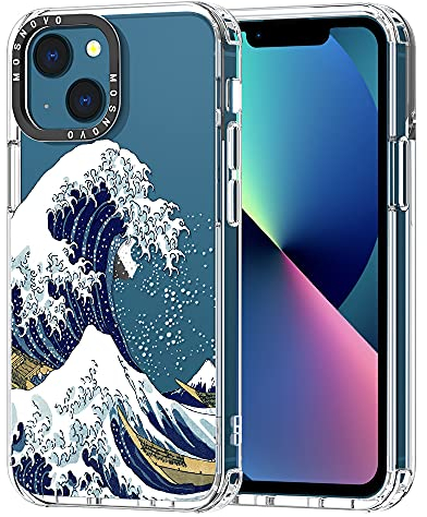 MOSNOVO Case for iPhone 13, [Buffertech 6.6ft Military-Grade Drop Protection] [Anti Peel Off Tech] Clear TPU Bumper Phone Case Cover Design - Great Wave