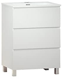 Baikal Mueble de Baño TRIX, Distribución de 3 cajones, con Patas y con Lavabo cerámico. Melamina 16mm. Distintas Medidas y Acabados Disponibles. Mueble MONTADO