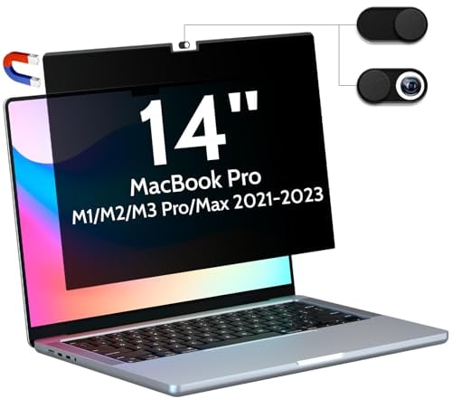 Peslv Écran de confidentialité compatible avec MacBook Pro 14 (2021-2023, M1, M2, M3)-A2918 A2992 A2442 A2779, filtre magnétique amovible, anti-lumière bleue, mat, protecteur d'écran de