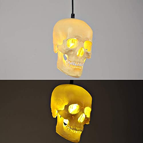 Vintage Pendellampe Weiß Schädel Dekorative Harz Totenkopf Leuchte Furcht Spukhaus Halloween-Schloss Decke Hängelampe LED E27 für Esszimmer/Küche/Cafe/Bar, Seilleuchte 1M Höhenverstellbar, D15*H25cm