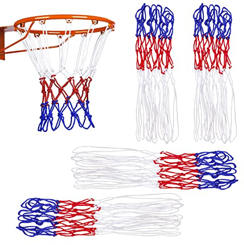 TSHAOUN 4 Basketballnetz, Basketball Ersatz Netz, Universal Basketball Netz, 12 Loch Basketball Training Ersatznetz, Dreifarbiges Basketballnetz für Outdoor Indoor Sports Basketball Training