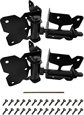 Lot de 2 charnières de portail à fermeture automatique pour clôtures en bois/vinyle/PVC, charnières robustes réglables à 90 degrés avec vis d'installation et outil de réglage de balançoire (noir, lot