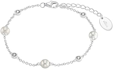s.Oliver Armband 925 Sterling Silber Damen Armschmuck, mit Zirkonia synth., mit Muschelkernperle, 17+3 cm, Silber, Kommt in Schmuck Geschenk Box, 2034394