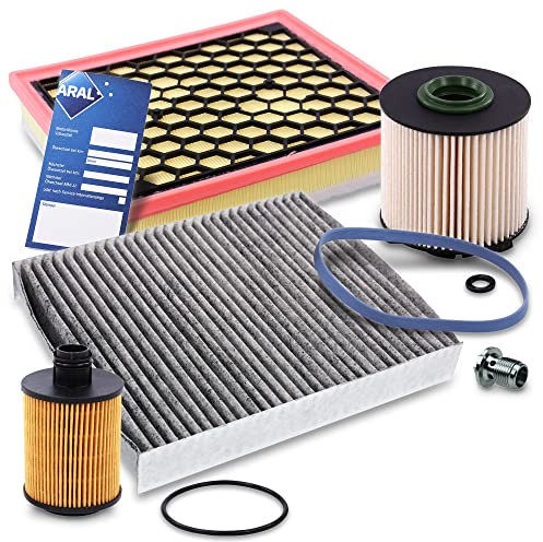 ATEC Germany Inspektionspaket Filterset 1x Ölfilter, 1x Kraftstofffilter, 1x Luftfilter, 1x Innenraumfilter (Aktivkohle), 1x Ölwechselanhänger, Kompatibel mit OPEL INSIGNIA A (G09), SAAB 9-5 (YS3G)