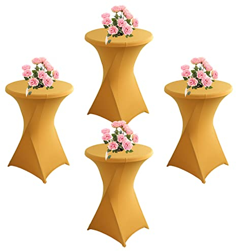 KAYBTNT 4er Set Stehtisch Hussen, Spandex Stretch Stehtischhussen für Bistrotisch, Tischhussen für Stehtische Ø 60-80cm, Elegante Tischdecke für Bankett Hochzeit Geburtstag Party,Gold,80x110cm
