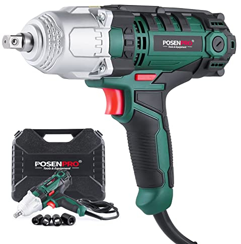 POSENPRO Avvitatore a impulsi 550 W, Avvitatori a Massa Battente, Coppia massima 500N.m, Fornito in una scatola con 4 prese (17, 19, 21 e 22 mm)