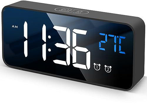 2024 Newest Sveglia Digitale, Sveglia da Comodino Temperatura, 2 Allarme, Snooze, 4 Livelli di luminosità, Controllo Vocale, USB Ricaricare, Sistema 12/24 Ore