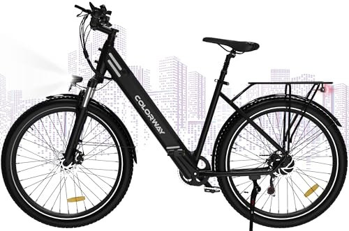 COLORWAY Elektrofahrrad, 27,5''×2,8'' EBike, 7-Gang, mit bürstenlosem 250W Motor, 36V/15Ah Akku, mit LCD-Display, Doppelscheibenbremse, Reichweite bis zu 45–100 km, Elektrofahrrad für die Stadt.