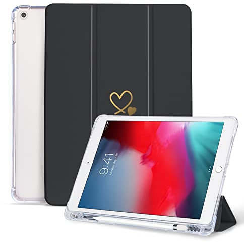 Vozehui Hülle für iPad 9./8./7. Generation, Niedliches Goldenes Herzmuster & Dreifach Gefalteter Ständer, Schutzhülle mit Auto Sleep Wake für 10,2 Zoll 2021/2020/2019