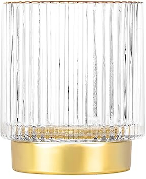 DASITON Organizador de Brochas de Maquillaje,Soporte de Cristal para Brochas de Maquillaje,Taza de Almacenamiento de Pinceles de Maquillaje,Soporte para Lápices con Diseño a Rayas(Transparente S)